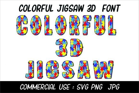 Colorful 3D Jigsaw Font: A Vibrant Design Asset